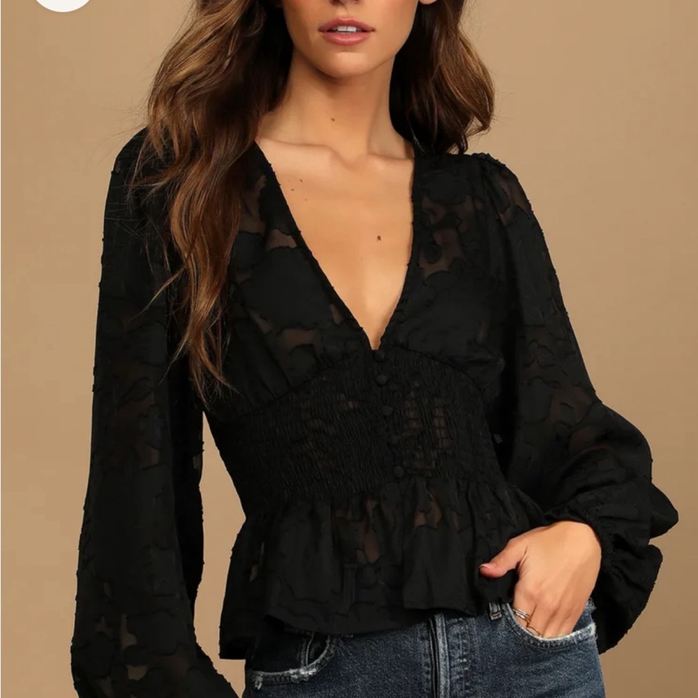 Lulus Black Floral Jacquard Button-Up Long Sleeve Top